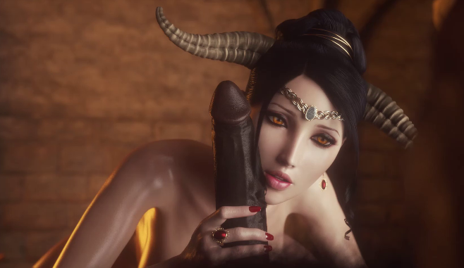 巨乳魅魔看到大鸡巴都走不动路了，上来就深喉口爆